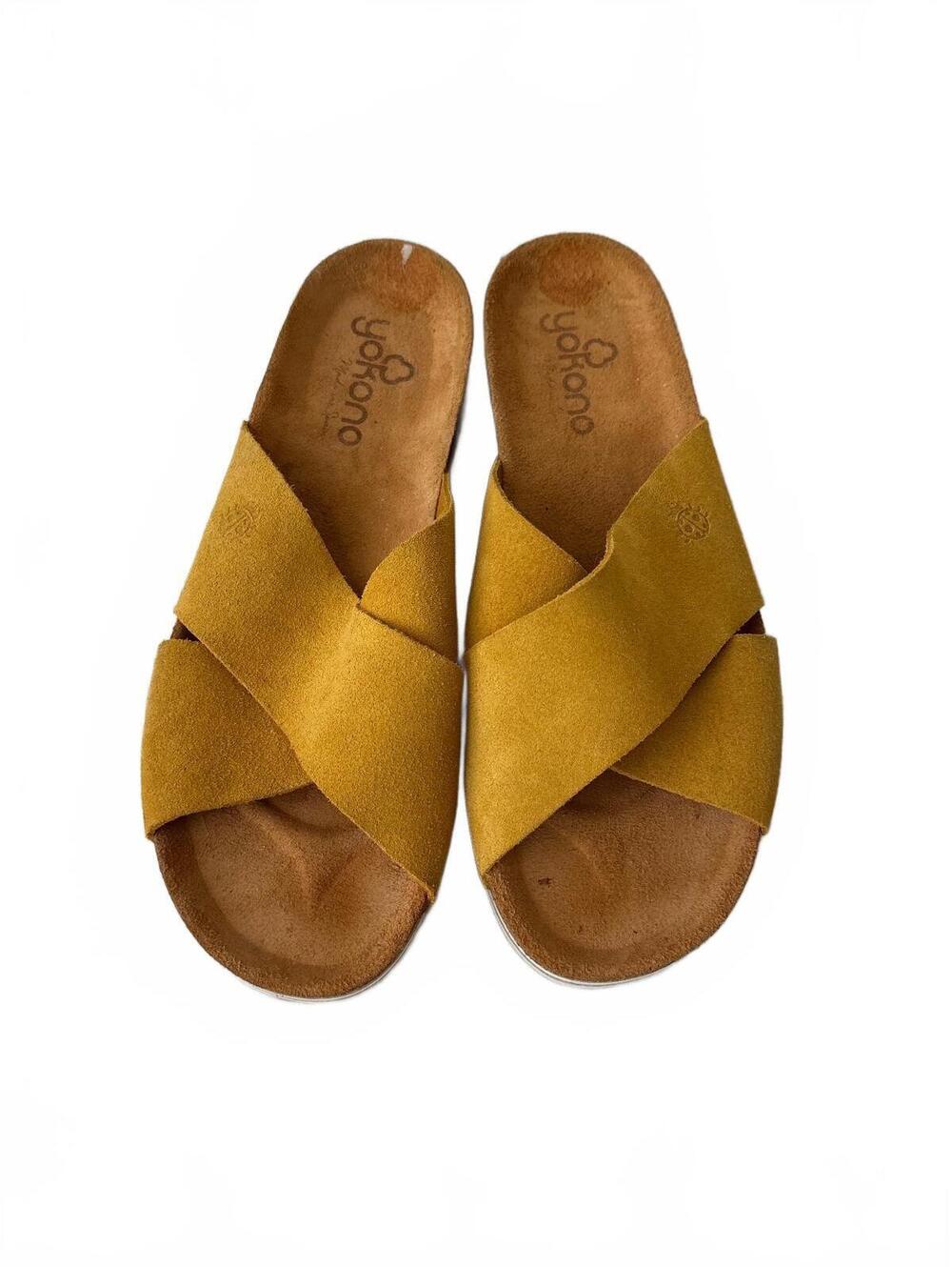 Yokono Women's Mustard Suede Slide Platform Sandals Size 9